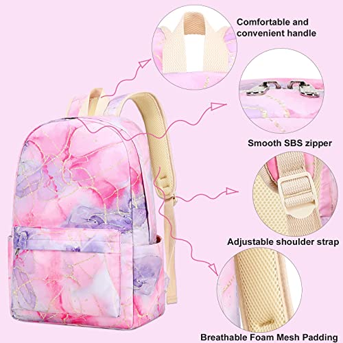 CAMTOP School Backpacks for Girls Teen Lightweight Waterproof Backpack Bookbags Set(Tie Dye Pink Purple)