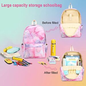 CAMTOP School Backpacks for Girls Teen Lightweight Waterproof Backpack Bookbags Set(Tie Dye Pink Purple)