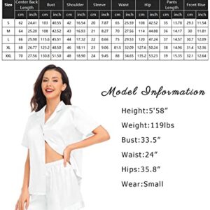 SWOMOG Womens Silk Satin Pajamas Set Two-piece Ruffle Sleepwear Loungewear Button-Down Pj Sets White