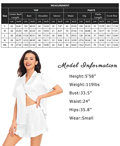 SWOMOG Womens Silk Satin Pajamas Set Two-piece Ruffle Sleepwear Loungewear Button-Down Pj Sets White