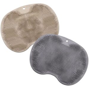 rtteri 2 pieces shower foot scrubber mat silicone shower foot massager back washer for shower back scrubber exfoliate feet scrubber with non slip suction cups foot cleaner for men women, gray, khaki