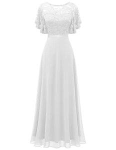 dresstells long white formal dress bridesmaid homecoming prom party dresses a-line chiffon wedding dresses for women v-back mother of the bride dress white l