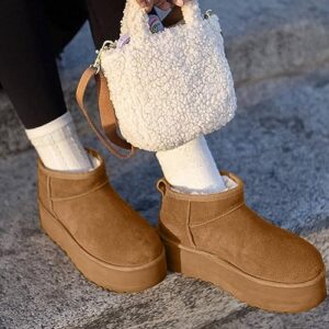 WICDIC Platform Mini Boot For Women Short Ankle Boot Fur Fleece Lined Sneakers Classic Ultra Snow Platform Anti-Slip Boot For Outdoor