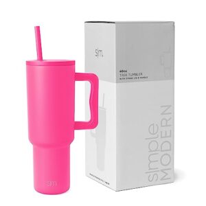 simple modern 40 oz tumbler with handle and straw lid | insulated cup reusable stainless steel water bottle travel mug cupholder friendly | gifts for women him her | trek collection | raspberry vibes