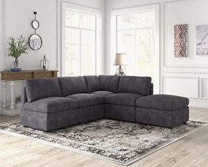 fdw l shaped couch convertible 4-seat sofa with ottoman for living room bedroom office, dark gray