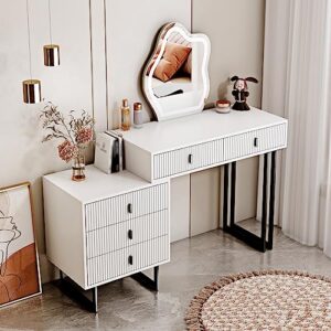 leejdn white vanity desk with 3-color touch screen lighted mirror, 5 drawers, makeup vanity table set with lightsdressing table for women girls