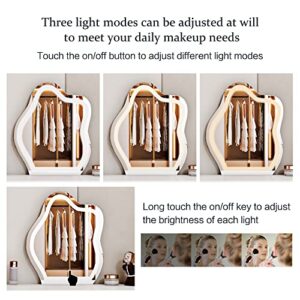 leejdn White Vanity Desk with 3-Color Touch Screen Lighted Mirror, 5 Drawers, Makeup Vanity Table Set with LightsDressing Table for Women Girls