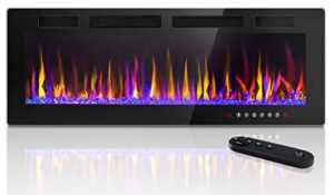 lemberi 50 inch electric fireplace recessed and wall mounted,750/1500w heater and linear fireplace with touch screen control panel, timer,remote control,adjustable flame color and speed