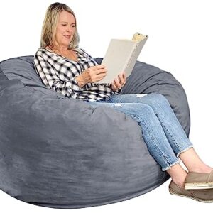 WhatsBedding 4 ft Large Bean Bag Chair: 4' Memory Foam Bean Bag Chairs for Adults with Filling, Soft Bean Bag Sofa with Premium Velvet Cover,Bean Bags with Stuffed Foam Filling,Dark Gray,4 Foot