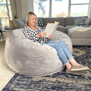 WhatsBedding 4 ft Large Bean Bag Chair: 4' Memory Foam Bean Bag Chairs for Adults with Filling, Soft Bean Bag Sofa with Premium Velvet Cover,Bean Bags with Stuffed Foam Filling,Dark Gray,4 Foot