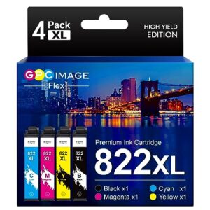 gpc imageflex remanufactured 822xl 822 epson ink cartridges replacement for epson 822xl ink cartridges epson 822 xl t822xl to use with pro wf-3820 wf-4820 wf-4830 wf-4833 printer（4 pack）