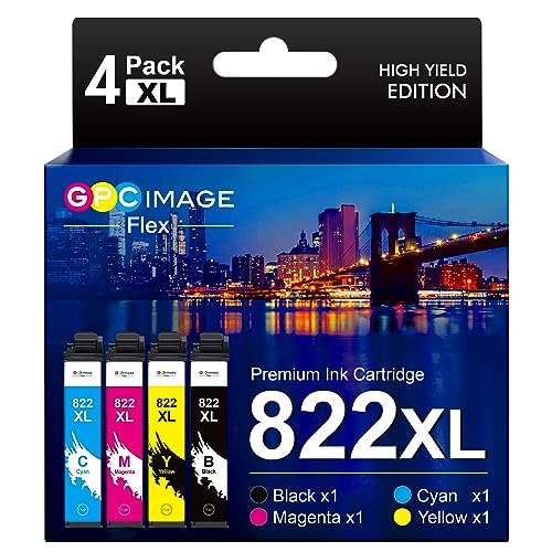 GPC ImageFlex Remanufactured 822XL 822 Epson Ink Cartridges Replacement for Epson 822xl Ink Cartridges Epson 822 XL T822XL to use with Pro WF-3820 WF-4820 WF-4830 WF-4833 Printer（4 Pack）