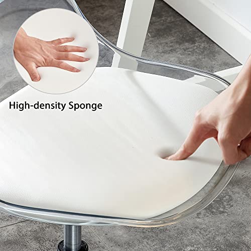 Acrylic Clear Desk Chair Modern Home Office Ghost Chairs with Wheels Cute Armless Rolling Vanity Plastic Chair with Adjustable Height (Clear)