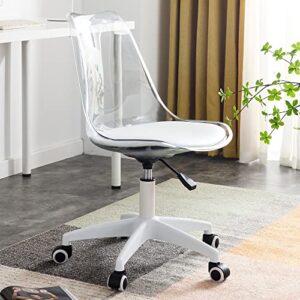 acrylic clear desk chair modern home office ghost chairs with wheels cute armless rolling vanity plastic chair with adjustable height (clear)