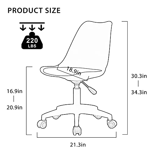 Acrylic Clear Desk Chair Modern Home Office Ghost Chairs with Wheels Cute Armless Rolling Vanity Plastic Chair with Adjustable Height (Clear)