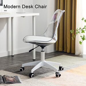 Acrylic Clear Desk Chair Modern Home Office Ghost Chairs with Wheels Cute Armless Rolling Vanity Plastic Chair with Adjustable Height (Clear)