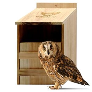 owl house real wood - easy to hang - prebuilt owl box for outside - houses owls & kestrels - cedar shavings & screws included - owl nesting box - barn owl - screech owl - owl houses for outdoors