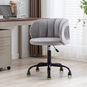 modern home office chair upholstered tufted velvet cute desk chair adjustable swivel computer task chair with wheels for girls women accent chair vanity chair for living room bedroom makeup (grey)