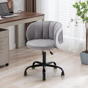 Modern Home Office Chair Upholstered Tufted Velvet Cute Desk Chair Adjustable Swivel Computer Task Chair with Wheels for Girls Women Accent Chair Vanity Chair for Living Room Bedroom Makeup (Grey)