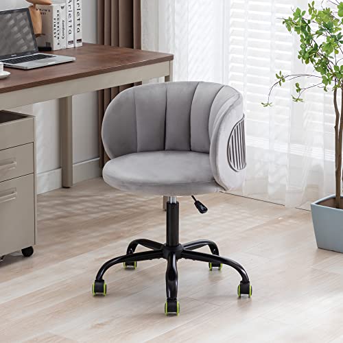 Modern Home Office Chair Upholstered Tufted Velvet Cute Desk Chair Adjustable Swivel Computer Task Chair with Wheels for Girls Women Accent Chair Vanity Chair for Living Room Bedroom Makeup (Grey)