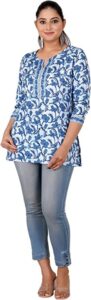 cotton hthrang indian women's tunics tops, cotton hand block printed short kurti, shirt, blouse for women royal blue