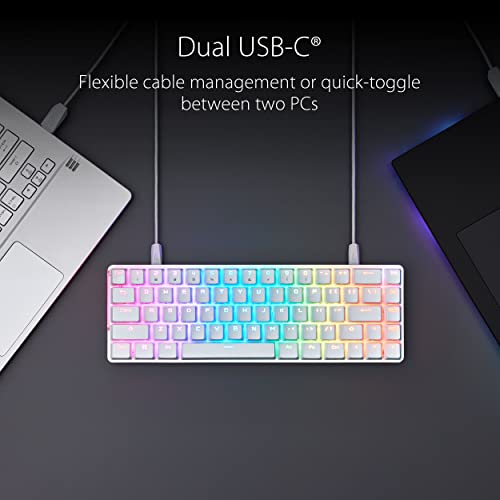 ASUS ROG Falchion Ace 65% RGB Compact Gaming Mechanical Keyboard, Lubed ROG NX Red Switches & Switch Stabilizers, Sound-Dampening Foam, PBT Keycaps, Wired with KVM, Three Angles, Cover Case-White