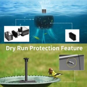 NFESOLAR Solar Fountain Pump with 1500mAh Battery Backup, 3.5W Solar Fountain Pump for Bird Bath with 4ft Tubing, 40GPH Solar Water Pump for Small Pond Garden Pool Water Feature Yard