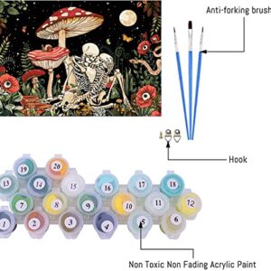 Clendo Mushroom Skull Paint by Numbers for Adults,Skeleton Trippy Flower Plant Paint by Number for Adults Beginner,Hippie Cool Nature Moon Star Acrylic Paint by Numbers for Home Wall Decor Inch16x20