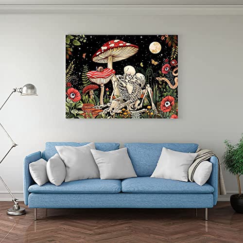 Clendo Mushroom Skull Paint by Numbers for Adults,Skeleton Trippy Flower Plant Paint by Number for Adults Beginner,Hippie Cool Nature Moon Star Acrylic Paint by Numbers for Home Wall Decor Inch16x20