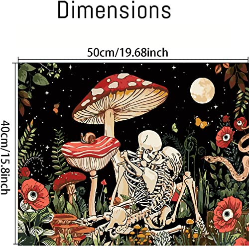 Clendo Mushroom Skull Paint by Numbers for Adults,Skeleton Trippy Flower Plant Paint by Number for Adults Beginner,Hippie Cool Nature Moon Star Acrylic Paint by Numbers for Home Wall Decor Inch16x20