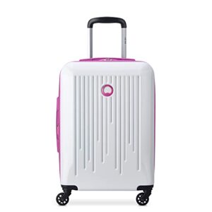 delsey paris christine hardside expandable luggage with spinner wheels, white with mauve trim, carry on 20 inch