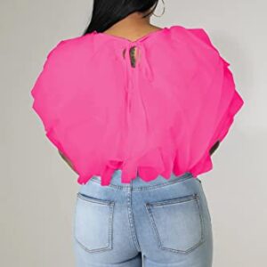 Chiffon Blouses for Women Casual - Solid Short Sleeve Mesh Tulle Blouse Puffy Layered Short Tops Party Prom XX-Large