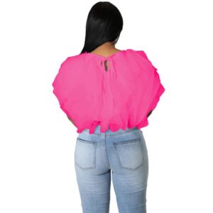 Chiffon Blouses for Women Casual - Solid Short Sleeve Mesh Tulle Blouse Puffy Layered Short Tops Party Prom XX-Large