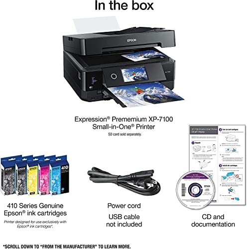 Epson Expression Premium XP-7100 All-in-One Color Inkjet Printer - Print Scan Copy - 15 ppm, 5760 x 1440 dpi, 8.5 x 14, Auto 2-Sided Printing, 30-Page ADF, Card Slot, Printable CD/DVD