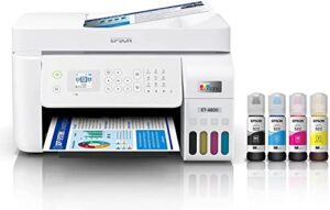 epson ecotank et-4800 wireless all-in-one supertank color inkjet printer office, white - print copy scan fax - 10.0 ppm, 5760 x 1440 dpi, 8.5" x 14", voice activated, 30-sheet adf, ethernet
