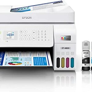 Epson EcoTank ET-4800 Wireless All-in-One Supertank Color Inkjet Printer Office, White - Print Copy Scan Fax - 10.0 ppm, 5760 x 1440 dpi, 8.5" x 14", Voice Activated, 30-Sheet ADF, Ethernet