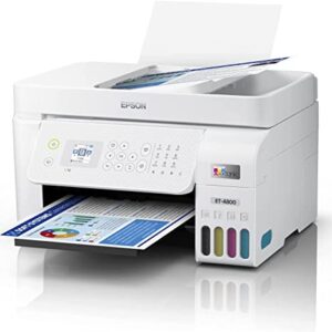 Epson EcoTank ET-4800 Wireless All-in-One Supertank Color Inkjet Printer Office, White - Print Copy Scan Fax - 10.0 ppm, 5760 x 1440 dpi, 8.5" x 14", Voice Activated, 30-Sheet ADF, Ethernet