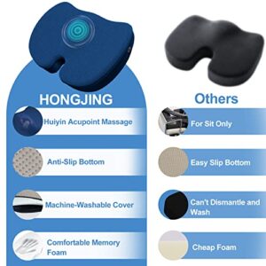 HONGJING Massage Seat Cushion for Pressure Relief, Memory Foam Office Chair Cushions for Long Sitting, Butt Pillow with Massaging, Great for Sciatica, Coccyx and Tailbone Pain Relief (Blue)