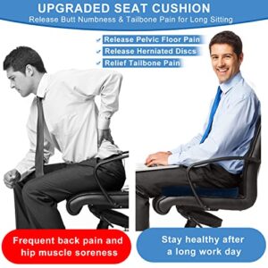 HONGJING Massage Seat Cushion for Pressure Relief, Memory Foam Office Chair Cushions for Long Sitting, Butt Pillow with Massaging, Great for Sciatica, Coccyx and Tailbone Pain Relief (Blue)