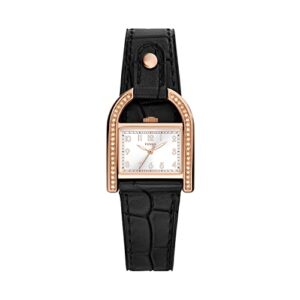 fossil women's harwell quartz stainless steel and eco leather three-hand watch, color: rose gold, black (model: es5263)