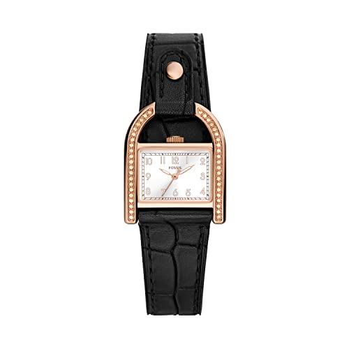 Fossil Women's Harwell Quartz Stainless Steel and Eco Leather Three-Hand Watch, Color: Rose Gold, Black (Model: ES5263)