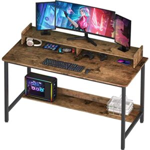 woodynlux computer desk with shelves, 43 inch gaming writing desk, study pc table workstation with storage for home office, living room, bedroom, metal frame, rustic.