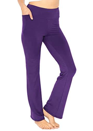 Women's DTY High Waist Bootcut Yoga Pants with Pocket Purple X-Large