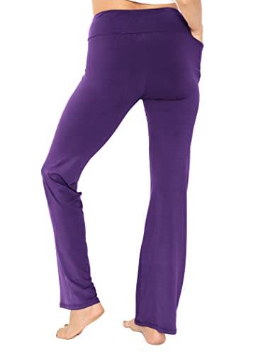 Women's DTY High Waist Bootcut Yoga Pants with Pocket Purple X-Large