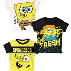 Nickelodeon Spongebob Square Pants Shirts for Boys (3-Pack) KidsGraphic Tshirt for Toddler & Up - 10 Wh/Bk/YEL SS