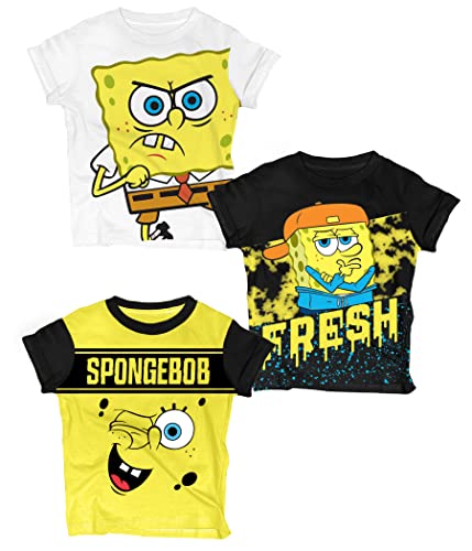 Nickelodeon Spongebob Square Pants Shirts for Boys (3-Pack) KidsGraphic Tshirt for Toddler & Up - 10 Wh/Bk/YEL SS