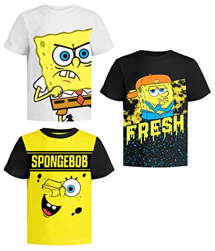 Nickelodeon Spongebob Square Pants Shirts for Boys (3-Pack) KidsGraphic Tshirt for Toddler & Up - 10 Wh/Bk/YEL SS