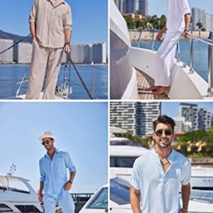 COOFANDY Guayabera Shirts for Men Long Sleeve Cuban Beach Shirts Casual Linen Button Down Shirts White