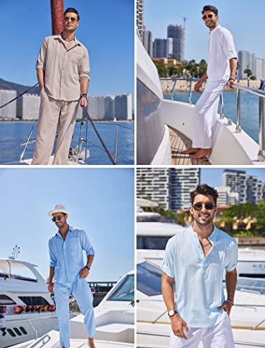 COOFANDY Guayabera Shirts for Men Long Sleeve Cuban Beach Shirts Casual Linen Button Down Shirts White