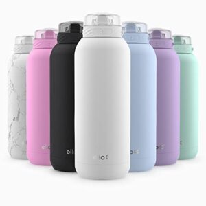 ello cooper vacuum insulated stainless steel water bottle with soft straw and carry loop, double walled, leak proof, white, 22oz